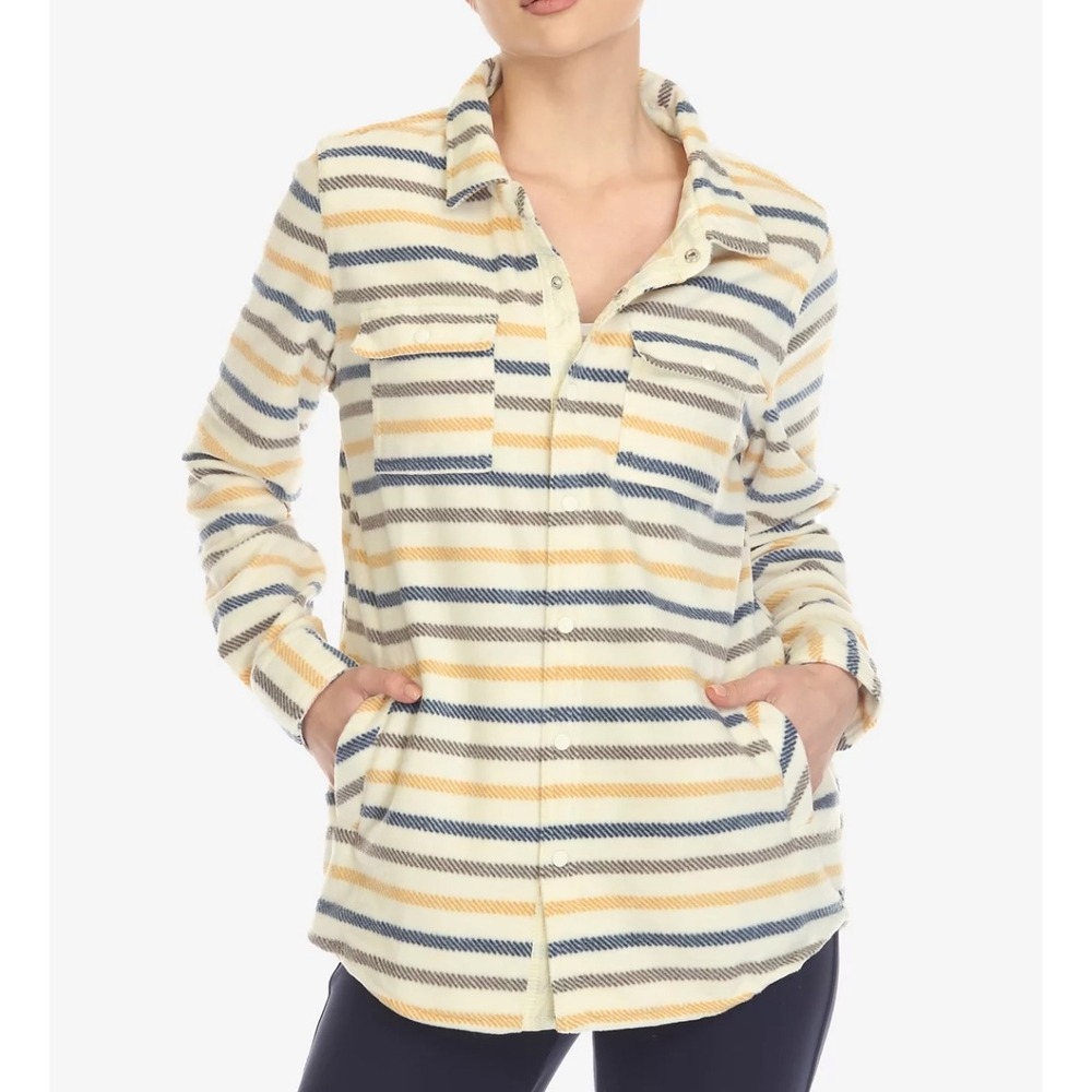 O'NEILL So Soft SNAP-UP SHIRT TOP Fleece Jacket Shacket OFF-WHITE STRIPES sz XXL